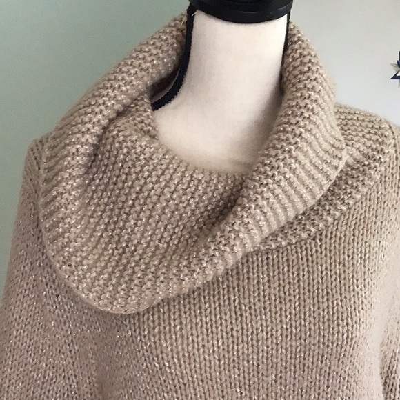 J.Jill XL Creamy Tan & Gold Detail Threaded Cowl Neck Sweater - Picture 3 of 8